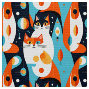 Tecido Gatos modernos do século médio num fundo Abstrato