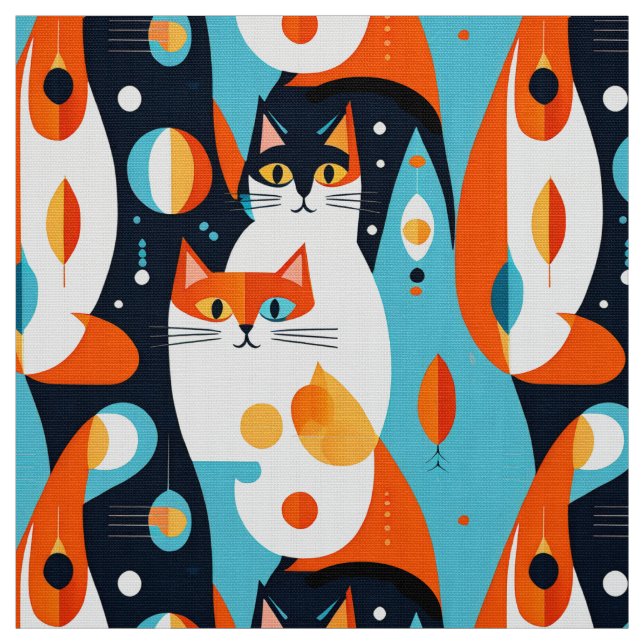 Tecido Gatos modernos do século médio num fundo Abstrato (Modelo)