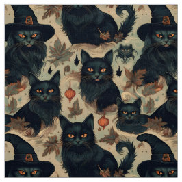 Tecido Gatos negros góticos no padrão do chapéu de bruxa