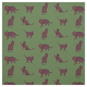 Tecido Gatos no verde