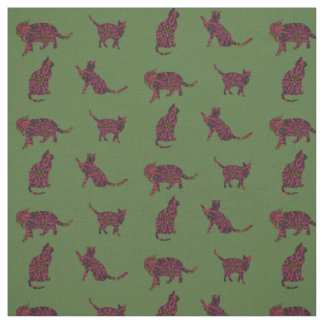 Tecido Gatos no verde