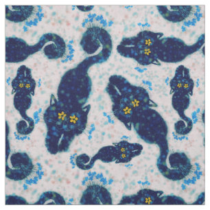 Tecido Gatos Pretos Cachorros Com Design De Padrão De Flo