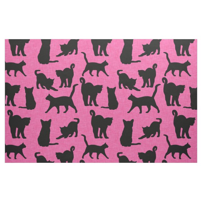 Tecido Gatos Pretos no Padrão de Fundo Rosa (Fat Quarter)