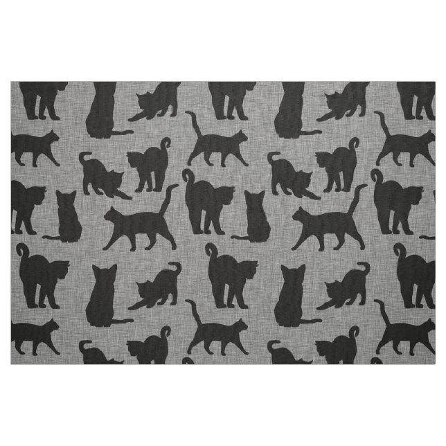 Tecido Gatos Pretos Padrão Preto e Cinza (Fat Quarter)