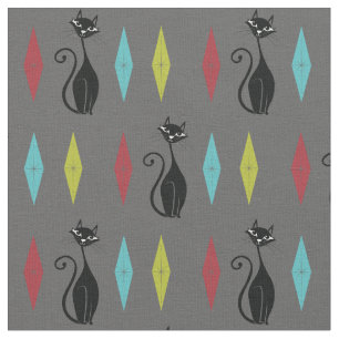 Tecido Gatos Retro Kitty Gatos Cute Vintage Mod 1960