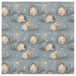 Tecido Gatos Sonolentos Sob o Céu Estrelado Padrão Azul A