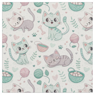 Tecido Gatos Travessos & Pegadas - Arte de Padrão de Gato