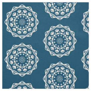 Tecido Geometria orgânica 015 - Branco sobre azul 00486b