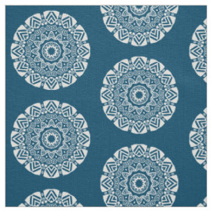 Tecido Geometria orgânica 024 - Branco sobre azul 00486b