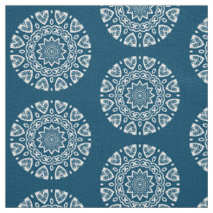 Tecido Geometria orgânica - Branco em Azul 00486b