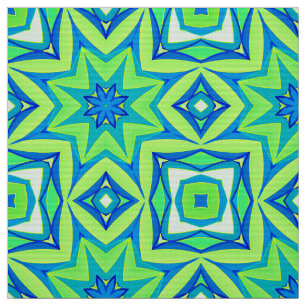 Tecido Geométrico abstrato Star - Verde limão e Azul