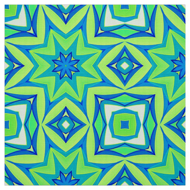 Tecido Geométrico abstrato Star - Verde limão e Azul (Modelo)