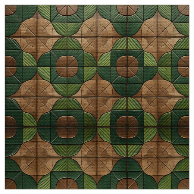 Tecido Geométrico Elegante Verde e Castanho (Modelo)