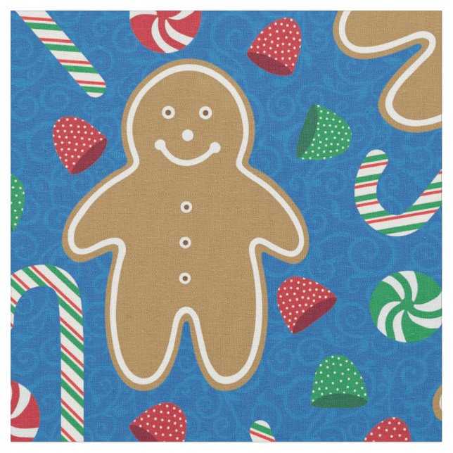 Tecido Gingerbread Gumdrots Candy Cane em Azul (Detalhe)