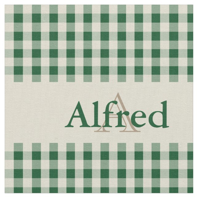Tecido Gingham Check Pattern Monograma Verde Escuro bege  (Detalhe)