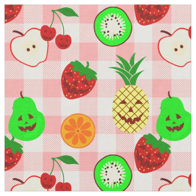 Tecido gingham de fruta rosa de halloween o'lanterna (Detalhe)