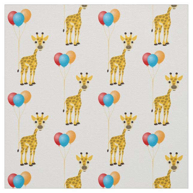 Tecido Girafa engraçada com balões coloridos (Modelo)