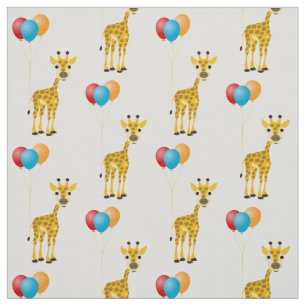 Tecido Girafa engraçado com balões coloridos
