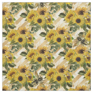 Tecido Girassóis Flores Amarelas Douradas Flores Aquarela