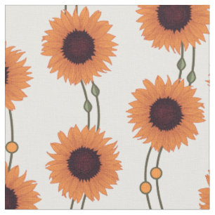Tecido Girassóis Laranja em Listras Florais Retrô Art Nou