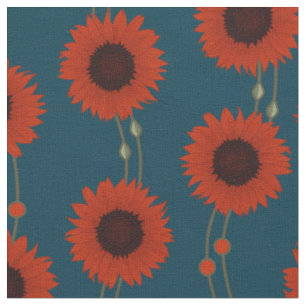 Tecido Girassóis Vermelhos Art Nouveau Retro Florais List