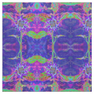 Tecido girassol azul abstrato púrpura   retro funky