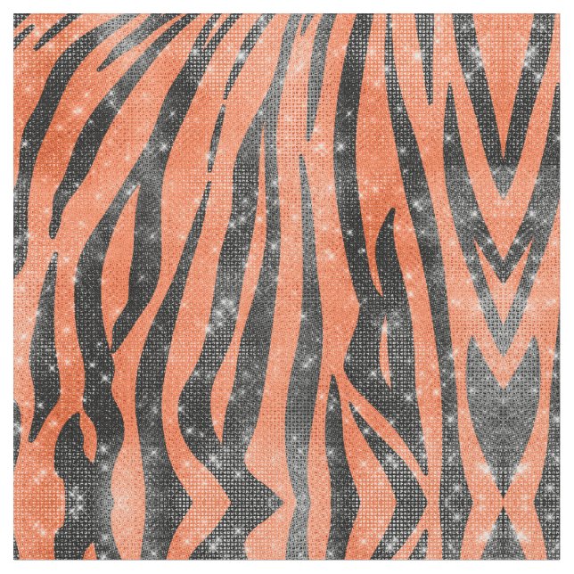 Tecido Glamorous Black Orange Glitter Animal Tiger Stripe (Detalhe)