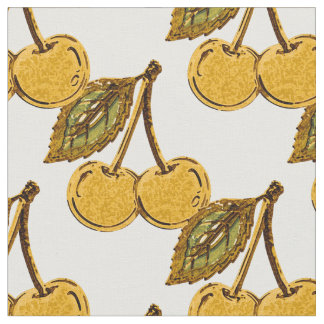 Tecido Golden Metallic Cherries Pattern