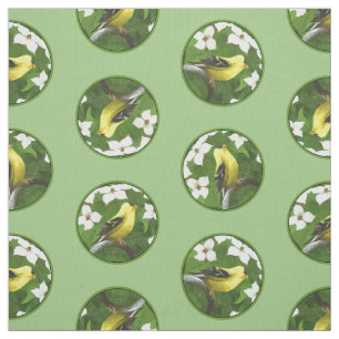 Tecido Goldfinch em Dogwood Blossoms Arte Original de Ave