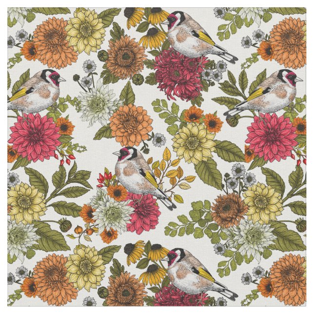 Tecido Goldfinches no jardim (Detalhe)