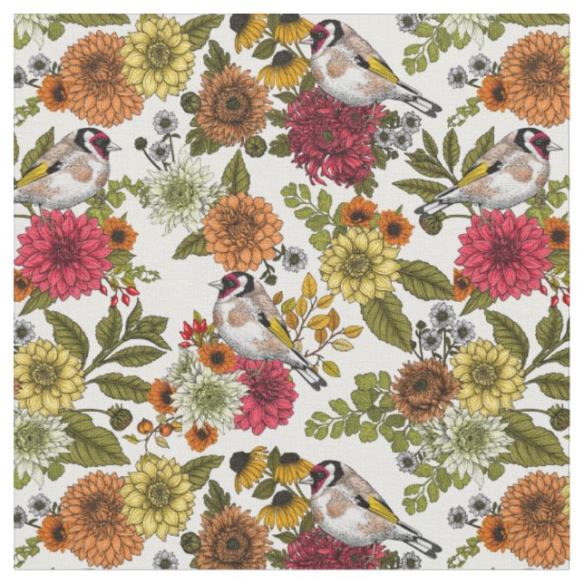 Tecido Goldfinches no jardim (Detalhe)