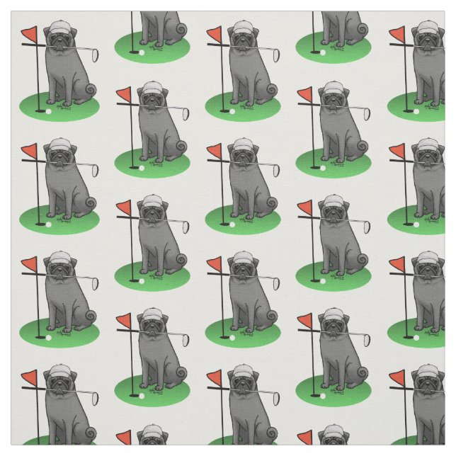 Tecido Golf Pug Jogando Golfe (preto) Cachorro Bonito Eng (Modelo)