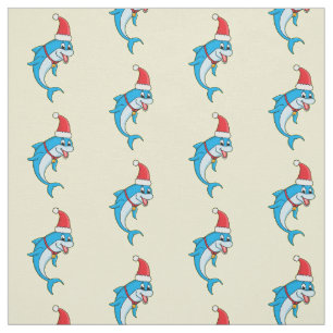 Tecido Golfinho bonito com desenho animado de Papai Noel