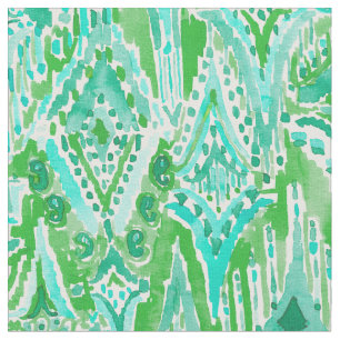 Tecido GOTAS da aguarela verde tribal de Boho Ikat da