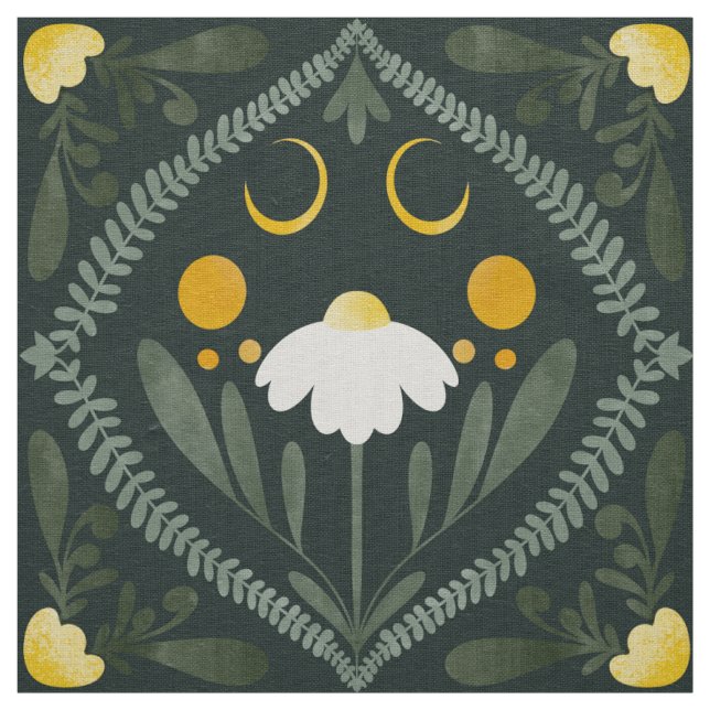 Tecido Grade de Flor de Lua | Verde Floresta Escuro (Modelo)