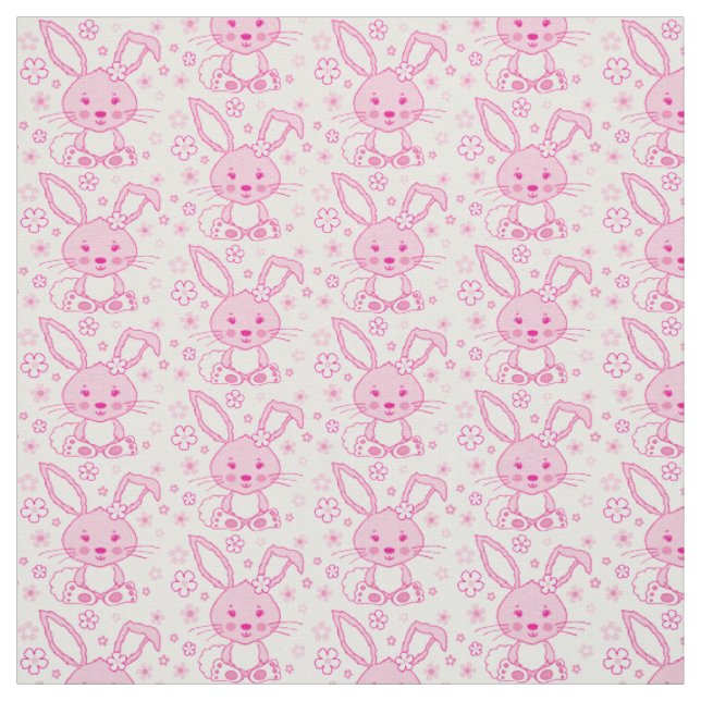 Tecido gráfico de coelho e flores cor-de-rosa (Modelo)