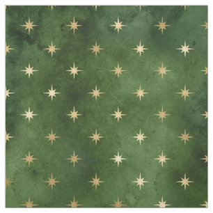 Tecido Gráfico de estrelas Douradas verdes do Natal