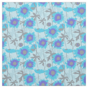 Tecido gráfico floral áspero do cinza azul das