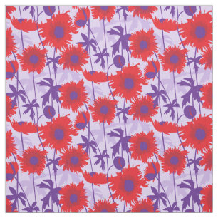 Tecido gráfico floral roxo vermelho das papoilas