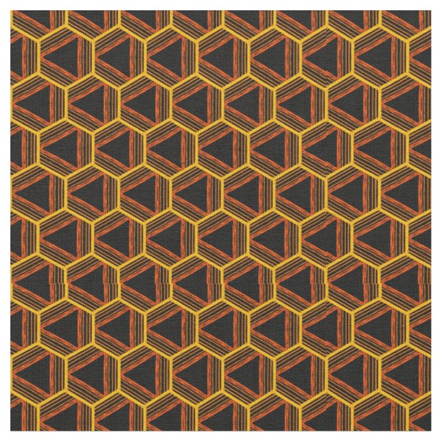 Tecido Gráfico Padrão Geométrico Abstrato Preto Amarelo (Detalhe)