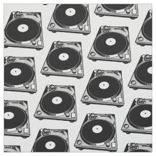 Tecido Gráfico Retro Turntable a Preto