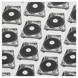 Tecido Gráficos de Toca-Discos Retro em Preto