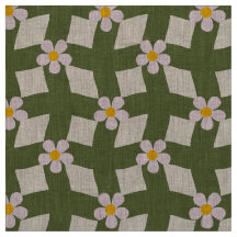 Grande Floral Abstrata em Musgo em Linho Natural