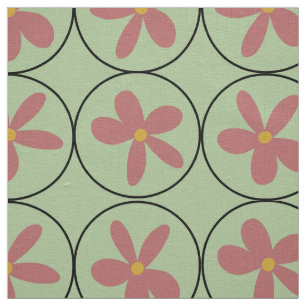 Tecido Grande Floral Retro em Azulejo de Linho Marfim Tec