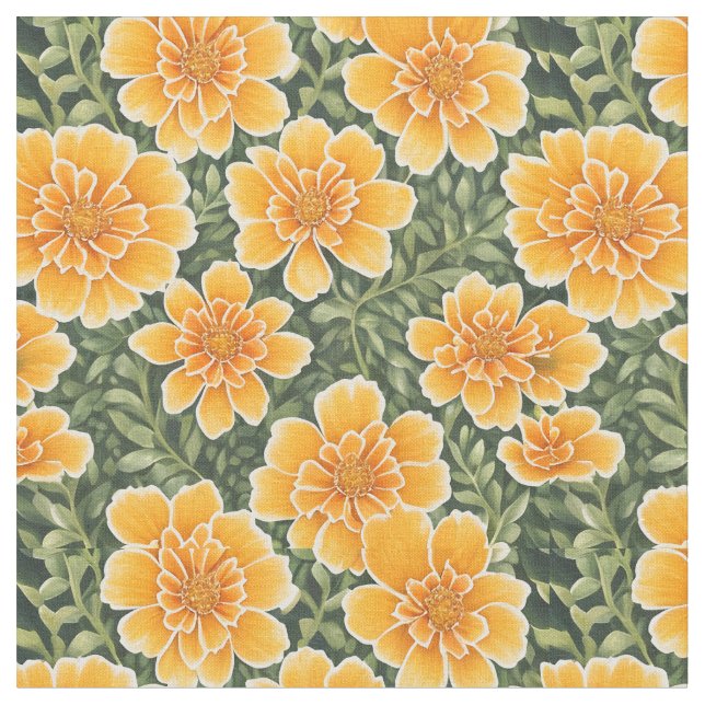 Tecido Grande Padrão Floral Flores Marigold (Detalhe)