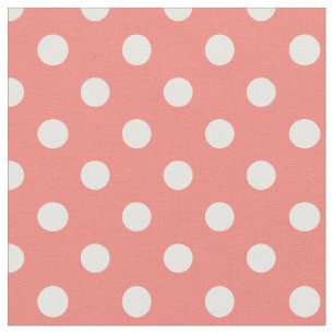 Tecido Grandes bolinhas - branco no rosa coral