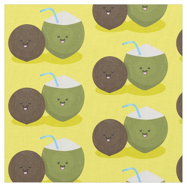 Tecido Grátis feliz desenho animado de coconuts kawaii (Detalhe)