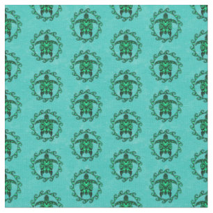 Tecido Green Black Maori Sun - Símbolo das tartarugas tri