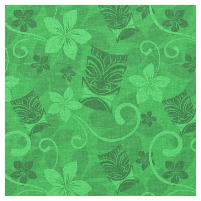 Tecido Green Tiki Mask Havaiano (Detalhe)