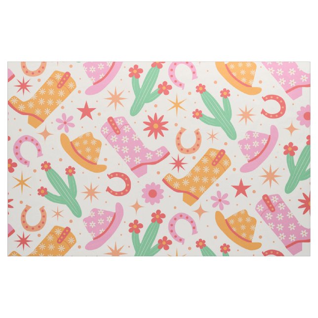 Tecido Groovy Cowgirl Boots and Hats Patterno with Cactus (Jarda)